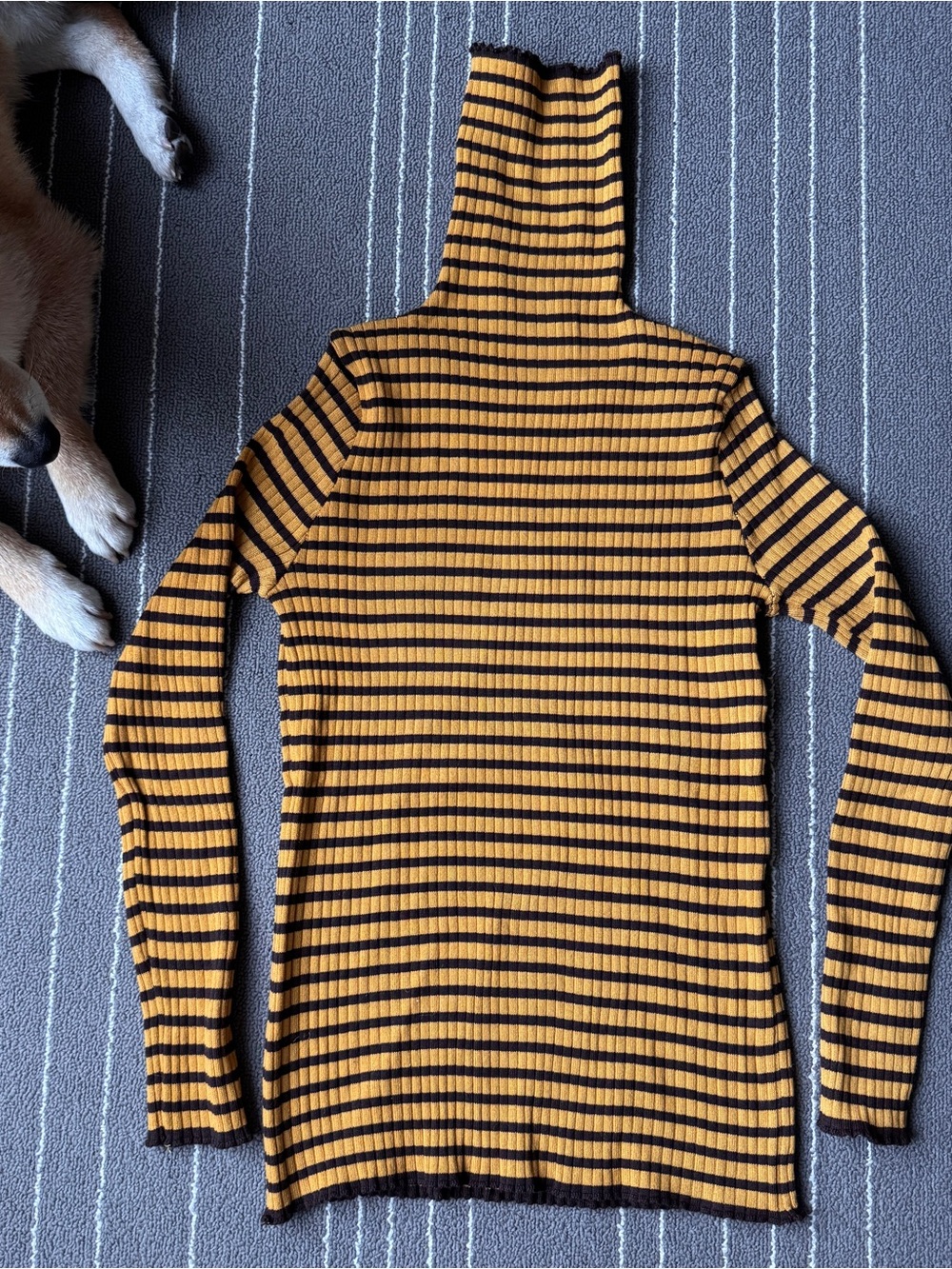 Ribbed Turtleneck Sweater - Mustard & Black